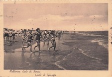 28-77) CARTOLINA BELLARIVA LIDO RIMI GIOCHI SPIAGGIA ANIMATA VIAGGIATA ERP 1950