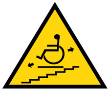 ADESIVO pericolo Servoscala in movimento 120x120. Sticker moving stairlift