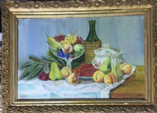 Ottocento Natura morta con frutta su tavolo olio tela
