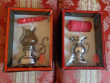 2 LANTERNE BUGIA PORTA CANDELA in metallo, con candele. Nuove con scatola.