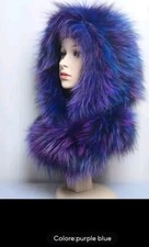 Cappello Sciarpa In Pelliccia Di Volpe Colore Purple Blue. 