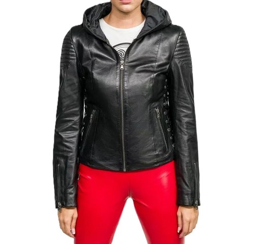 Giacca donna nera pelle con - giacca, in