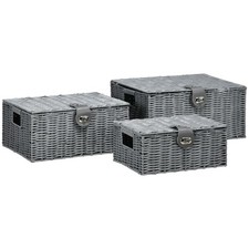 HOMCOM Set di 3 Cesti in Vimini PP con Coperchio di Diverse Dimensioni, Grigio