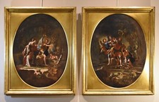 Pair antique paintings - paintings, agar
