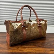 Borsone da viaggio in vera pelle di mucca con pelo da weekend palestra