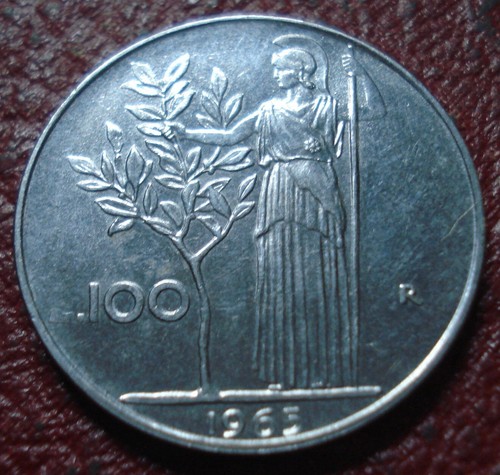 1965 italy 100 lire - 1965-r, in