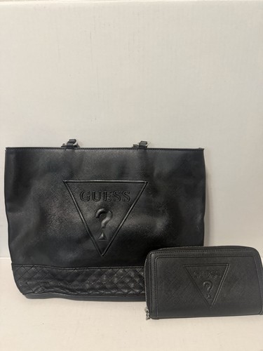 Guess black logo zip tote - black,