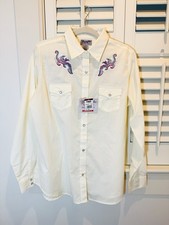 Wrangler Wrancher Pearl Snap Shirt Women XL Beige Embroidered Gaucho Western NWT