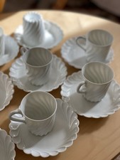 6 tasses à café & sous tasses porcelaine Haviland Limoges modéle Torse Blanc