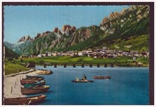 Cartolina Dolomiti Auronzo Lago verso le Tre Cime Lavaredo ANIMATA Barche EC990