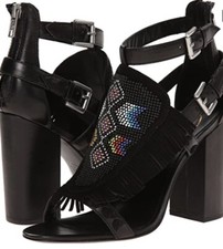 ASH OTTAWA Heeled Sandals Black Leather Size 37M New!!