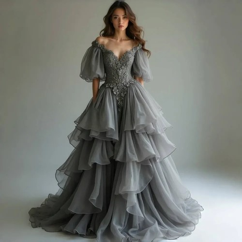 Abito ballo grigio spalle - grigio,