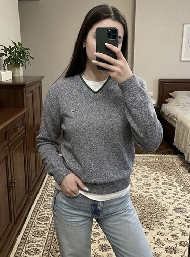Maglione grigio lacoste scollo - lacoste,