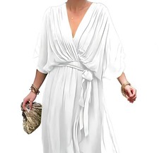 Vestito Lungo da Donna Taglie Forti, A Maniche Corte, con Scollo A V, Spacc9451