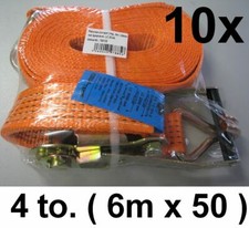 10 X Cinghia Tenditore Cricchetto 6m X 50mm 4 To Punta Fissaggio Rimorchio 4000