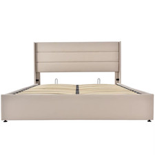 KOMHTOM Letto Contenitore Letto Imbottito Idraulico 140X200 Cm Lino Beige