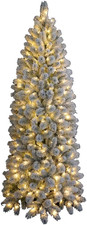 Albero Di Natale Slim Bianco Innevato Alto 180 Con 220 Luci Led Incorporate Folt