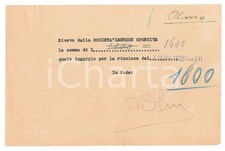 1938 CICLISMO Milano Vigorelli - Ricevuta Giuseppe OLMO per corsa - AUTOGRAFO