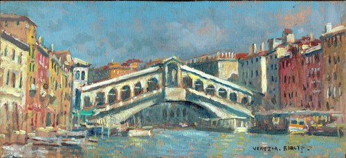 Dipinto olio ponte rialto - ponte,