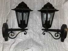 N. 2 Lampioni Da Esterno In Alluminio E Ferro Battuto Esagonali