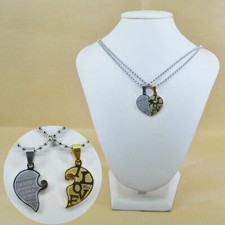 Doppia Collana ciondolo acciaio cuore spezzato uomo donna fidanzati amore metà