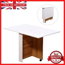 Tavolo da pranzo pieghevole scrivania salvaspazio su ruote piatto bianco e legno 4-6 persone