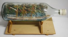BOTTLE SHIP ANTICA NAVE IN BOTTIGLIA GOLETTA 3 ALBERI CON DIORAMA 1940