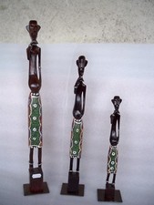 SET TRE STATUE LEGNO ETNICO DIPINTO A MANO