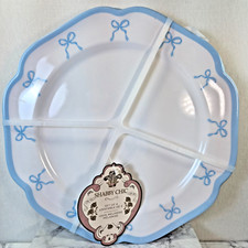 Set/4 piatti shabby chic bianco/blu fiocchi in melamina