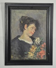 Ritratto femminile – Antico dipinto olio su tela – Quadro anonimo XIX sec.