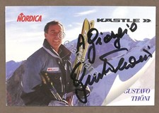 Sci alpino - Autografo di Gustav Thöni su cartoncino Nordica / Kastle - anni '80