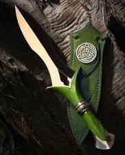 Pugnale Fantasia Artigianale | Coltello Manico Verde con Fodero Celtico da Collezione!