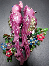 Spilla clip pelliccia duetto uccellini strass smalto viola CORO anni 40
