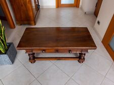 Tavolino artigianale basso da salotto in legno di noce con due cassetti