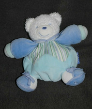 ?Doudou Ours KALOO Boule Blanc Bleu Turquoise Rayé Lagoon Peluche 18 Cm Lagon