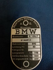 Data PlateT ypenschild BMW