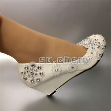 Su.cheny Piatto Zeppa Tacchi Pizzo Bianco Fiore Strass Scarpe da Sposa 5-13