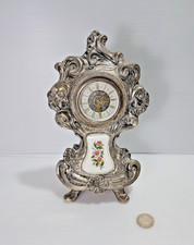 Orologio da tavolo a carica in metallo e porcellana vintage