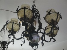 Lampadario 5 Luci Vintage Modernariato Design anni 60-70 Vetro Ferro Battuto