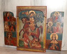 Trittico icona ortodossa vintage San Demetrio dipinto a mano