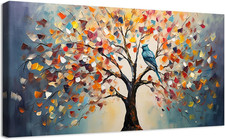 Grande Stampa Su Tela Con Cornice Albero Con Fiori Colorati Pittura Paesaggio As