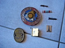 Lot divers insignes pompier et militaria + coffre fort