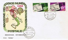 FDC ROMA CODICE DI AVVIAMENTO POSTALE 1968 L. 50 e 25