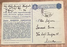 POSTA MILITARE 74 FRANCHIGIA CARTOLINA FANTE GIUSEPPE CANTAFFIO MEDAGLIA D’ORO
