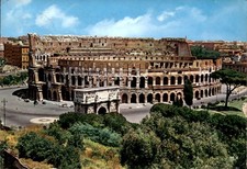 Cartolina Roma Colosseo e Arco di Costantino  Milan Formazione autografi