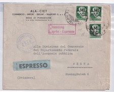 1947 -20 L.  AMG-VG SU LETTERA ESPRESSO PER L'ESTERO RARAAAAA