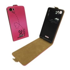 Wiko Fever 4G Cellulare Custodia a Flip Protettiva Wallet Be Happy Rosa Nuovo