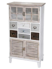 VETRINA MOBILE ANTICATO CREDENZA CASSETTI + ANTE BIANCO GRIGIO LEGNO 123*70*36cm