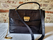 Sonia Rykiel sac à main en cuir façon croco noir fermoir métal doré SR Handbag