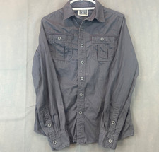 Converse Camicia Uomo Piccola Grigio 100% Cotone Manica Lunga Tasca Colletto Bottoni